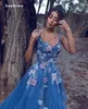 Sukienki imprezowe Smile Kolny puff Tiul Niebieska formalna sukienka wieczorowa z 3D Flower Prom Suknia Vestido de Festa Longo Lace Suknie