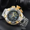 2024 Royal Gold Pop Watch Outdoor Sports Watch Quartz Metal Bezel Steel Riem Dial Display Kalender