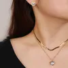 Collier Boucles d'oreilles Set 3 pièces pour femmes en acier inoxydable Cœur Zircon Double Stud Christmas Halloween Day Party Date Gift