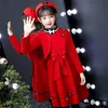 Filles automne 2024 style coréen Red Woolen costume s Robe princesse mode bébé vêtements pour enfants 240423