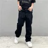 Y2K Black Pocket Jeans Mens Street Wear American Retro Printed Letterpants Straight Hip Hop Loose Denim Shorts 240426