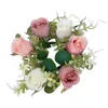 Decorative Flowers Fake Silk Flower Garland Elegant Artificial Rose Wreath Candle Ring Set With Colorful Green Leaves For Home Wedding