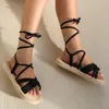 Womens fashion trend antislip wearresistant comfortable soft soled cloth strap flat sandals 240424