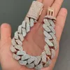 20 mm bredd Anpassad isad smycken Byst ner Moissanite Cuban Chain Link Armband