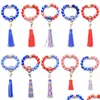 Other Festive Party Supplies Creative American Flag Bead Bracelet Keychain Patriotic Day 4Th Of Jy Wristband Key Ring Drop Deliver Dh1Aj