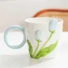 Mughes Ins Style Tulip Ceramic Cup Design 3D Creative Relief Girl Heart Coffee Cup Birthday and San Valentines Gift J240428