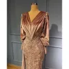 Formelle elegante mermaid arabische arabische v-heck Abendkleider langärmelige Spitze Applikze Frauen Brown Promi Party Kleider Abschlussball Spezial OCN Kee Plus Size