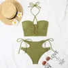 Bikini Women's New Split Solid Color Hollow Sexy High Waisted Swimsuit