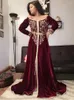 Vestidos de festa Smileven Velvet Manga longa Marrocos Caftan Noite Off ombre Roupe