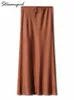 Streamgirl A Line Long Satin Skirts For Women Black 2024 Elegant High Waist Maxi Beige Silk Lace Up Skirt 240426