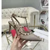 Tie Valentyno High High 2024 Summer Heel Shoes Thin Pumps Designer Rings Stud Heels Vlogoo New Fashion Crystal Grid Rivet Sandaler Women MBWC