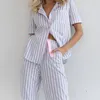 Dames slaapkleding gestreepte pyjama's set korte mouw shirtpant vrouwen katoen 2 stks loungewear hantwear losse pyjama's pak nachtkleding broek