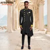 Tracki męskie afrykańskie garnitury dla mężczyzn pełne rękawie haft haftowy pojedynczy piersi i spodnie Ustaw formalne stroje Slim Fit Ubrania