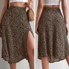 Skirts Women Summer Skirt Slit A-line Floral Print High Waist Dress-up Breathable Elegant Lady Midi Female Clothes Split Thigh