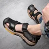 Sandaler Första lager Cowhide Men's Casual Soft Comfort Mens Outdoor Sandal Trendy All-Match Vandring för män