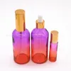 Opslagflessen 10 100 ml gradiënt roze glazen fles met parfumspuiters Essentiële olie -druppers serumcrème pomp