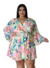 Robe pour femmes manches longues Deep V Imprimé floral robes sexy plus taille élégante printemps automne vestidos en mousseline de mousseline 240410