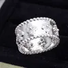 Designer Charm Wide Version Kaleidoscope Ring Anti Allergic and Non Fading Rice Bead Edge Diamond Silver