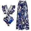 Set Vintage Women Swwear One Piece Swimsuit Luxury Bikini Backless Beach Robe Designer Bathing Bathing Fuln