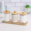 10 oz de algodón soporte de algodón con bandeja de tocador QTIP Jar de botas de botas de baño transparentes Dispensador para almacenamiento 3 paquete 240424