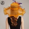 FS organza czapki czapki dla kobiet z siatką kwiat z piór żeńska sombrero ślub panna młoda St Patricks Fedora 240412