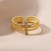 Wedding Rings New in Zircon Cross Rings For Women Adjustable Stainless Steel Cross Ring Femme Design Luxury Wedding Jewerly Gift anillos