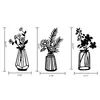 Decorative Figurines 3pcs Metal Vase Flower Wall Ornament Art Silhouette Floral Hanging Iron Sculpture Housewarming Gift Home Decoration