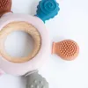 Baby Bath Toys 1pc matklass Baby Silicone Teether roder form träring tänder leksaker bpa gratis spädbarn tugga sjuksköterska leksak nyfödda gåvor