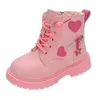 Stiefel 4-18y Girls Kinder Casual Schuhe Frühling Herbst Kinder Leder Pink Love Reißverschluss weicher Sohle Rund-Toe Prinzessin Knöchel Botines Y34