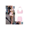 Camisoles Tanks Women Y Skirt Outfits Halter Vneck Laceup Backless Bralette Crop Top Bra Mini Skirts Sets P Two Piece Dress Set Drop D Otdzl