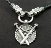 Pendanthalsband Vintage Viking Double Sword Necklace Choker för män med Dragon Head Pu Leather Chain Amulet Taliman Jewelry Gif2652841