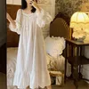 Kvinnors sömnkläder Pure Cotton Victorian Night Dress Women Spring Autumn White Full Sleeve Vintage Nightgowns Long Robe Peignoir Princess