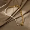 Choker Nice Half Cuba Chain Freshwater Pearl 14K Real Gold Plated Cuban Necklace For Men And Women 2024