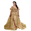 Gold Tunisia Evening Arabic Glitter Dresses spetsar Applicques Front Split Two Pieces Prom Dress Short Hidees Modern Special OCN GOWNS FÖR KVINNOR 2024