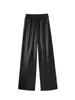 Women's Pants Women Elastic Band Matte PU Leather Straight Ladies Casual Faux Loose Street Wide Leg Trousers Clubwear Custom