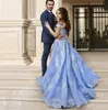 Projektanci Vestidos de Formature off the Ramion Appliqued koronkowe sukienki balowe z boku niebieskie sukienki wieczorowe plus rozmiar akceptowalny 2196892