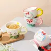1pc 450ml Ceramic Handpainted Embossed Breakfast Mugs Large Capacity Oatmeal Cups Cute Creative Milk Cups Coffee Cups Gifts 240424