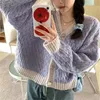 Tricots de tricot pour femmes Patchwork Tricot Tricot Femmes Fashion coréenne Fashion Spring automne chaud Soft V-Neck Sweater polyvalent