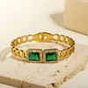 Bangle Jinhui Chic Inkrustowani Big Green Square Crystal Krystal Zirron Bangles dla kobiet stal nierdzewna Open Spring Bracelets Luksusowa biżuteria na nadgarstek