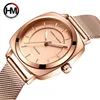 Armbanduhr HM-106 Marke Frauen Luxusquadrat Quarz Edelstahlband Modes wasserdichte Nachtglow Watch für Frauen