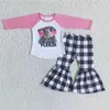 Vêtements Ensembles en gros pour enfants de fleurs vêtements de vache bébé fille manches longues broderie ensemble rythme rose rose pantalon pour tout-petit tenue pour enfants