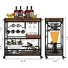 Chariot de bar industriel avec cadre en verre à vin, 3 couches de rangement, 2 plateaux portables, roulettes universelles avec freins - chariot de service de cuisine robuste