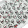 10/20pcs/lotto all'ingrosso Punk Red Enamel Skull Great Finger Rings for Men Rhinestone Skeleton Hollow King Animal Jewelry Party Maschio 240414