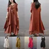 Robes décontractées Robe en lin en coton printemps et d'été pour femmes mode V cou Boho Boho Deux pièces Long Loose Falle Flax FEMME