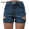 Jeans pour femmes Stigende Femmes Rhinestone découpés Short Slim Slim Slim Sequin Denim Y2K Streetwear