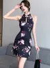 Casual Dresses Summer Black Floral Bodycon Sexig nackmonterad klänning Kvinnor Elegant Mini 2024 Koreansk vintage lyxfestnatt
