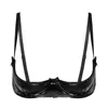 Bras Women's Female Open Cups Bra Top Wetlook Patent Leather Underwired Bikini Triangle Lingerie Exotic Nightwear Brassiere