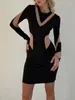 Повседневные платья iamsure Clubwear Slim Patchwork Mesh Bodycon платья сексуальное o-образное с длинным рукавом мини-рукав для женщин 2024 Осенняя весна мода