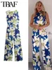 TRAF Off Shoulder Long Jumpsuits Woman 2024 Summer Women Flower Print Sleeveless Jumpsuit Woman Streetwear Romper 240424