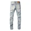 Nuova moda 2024 Slim 1: 1 jeans Purple Brand Jeans High Street Blue Hole Wash